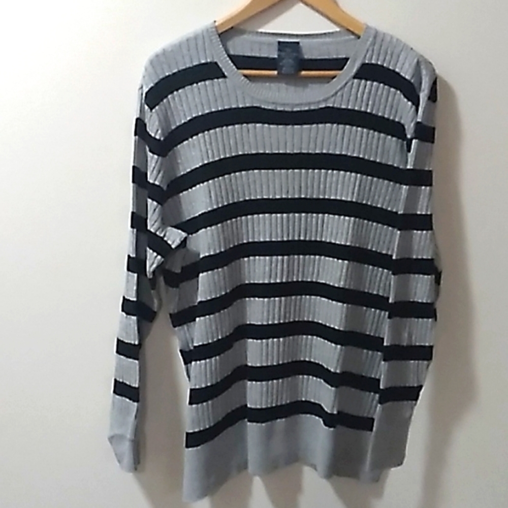 🔴 Faded Glory 100% Cotton Striped Long Sleeve 3X 22W/24W Women's Top